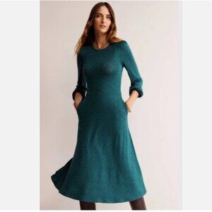 Boden NWT Camille Jersey Midi Dress Green Emerald Night Sprig